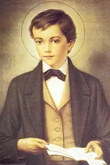 A prayer card depicting Saint Dominic Savio