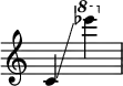 
{
    \override Score.SpacingSpanner.strict-note-spacing = ##t
    \set Score.proportionalNotationDuration = #(ly:make-moment 1/8)
    \override Score.TimeSignature #'stencil = ##f
    \relative c' {
        \time 2/4
        \ottava #0 c4 \glissando \ottava #1 es'''
    }
}
