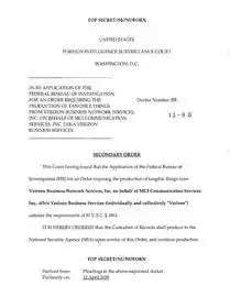 Court order demanding that Verizon hand over all call detail records to NSA.