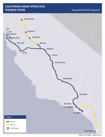 CAHSR route as of Feb. 2021. Click to enlarge.